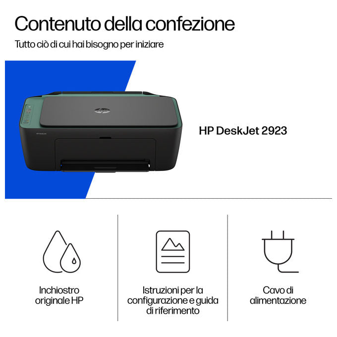 HP 89F99B DeskJet 2923 Stampante Multifunzione Inkjet a Colori All in One Wi-Fi 4800x1200 DPI colore Grigio