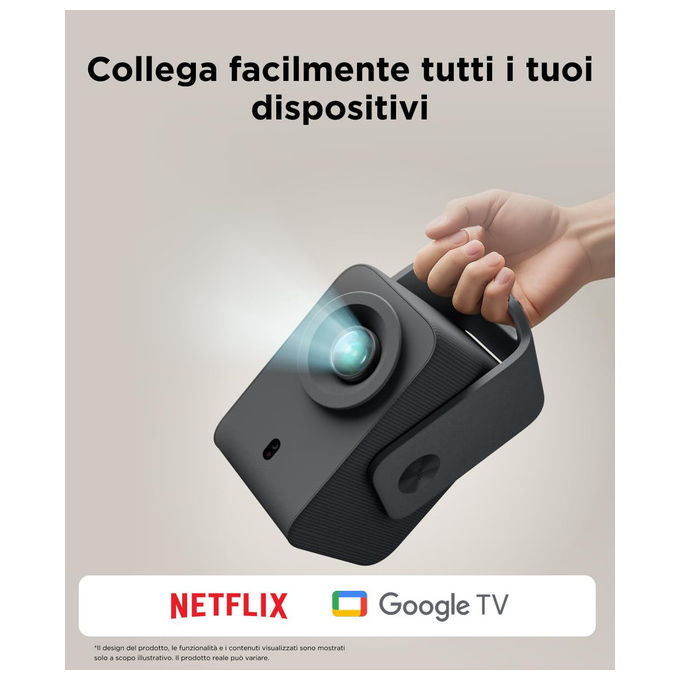 TCL C1 Proiettore Portatile Schermo da 40'' a 120'' Risoluzione 1080P con supporto 4K Wifi e BT Google TV e certificazione Netflix