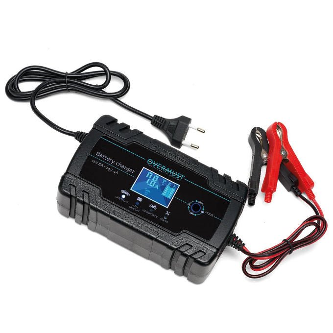 Overmust, Caricabatterie Auto LCD, 12V - 8A, 24V - 4A, Protezione Sovraccarico e Cortocircuito, Nero - Yeppon