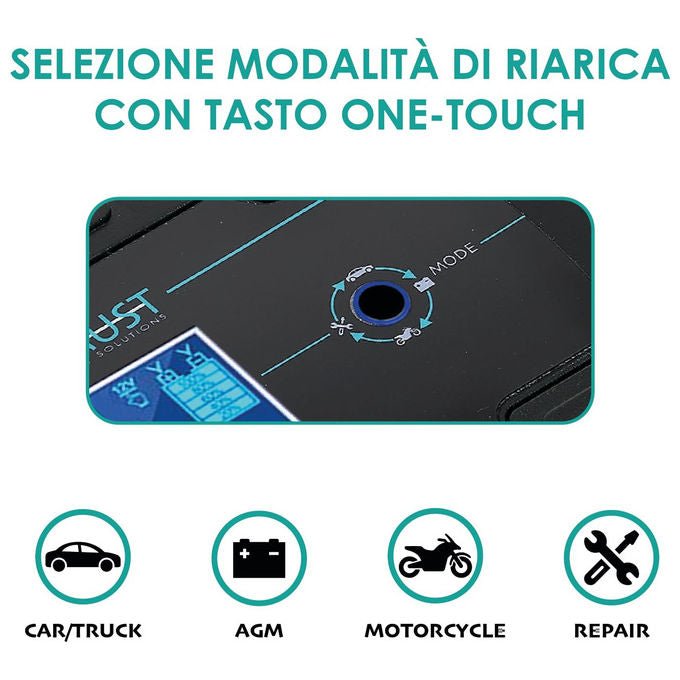 Overmust, Caricabatterie Auto LCD, 12V - 8A, 24V - 4A, Protezione Sovraccarico e Cortocircuito, Nero - Yeppon