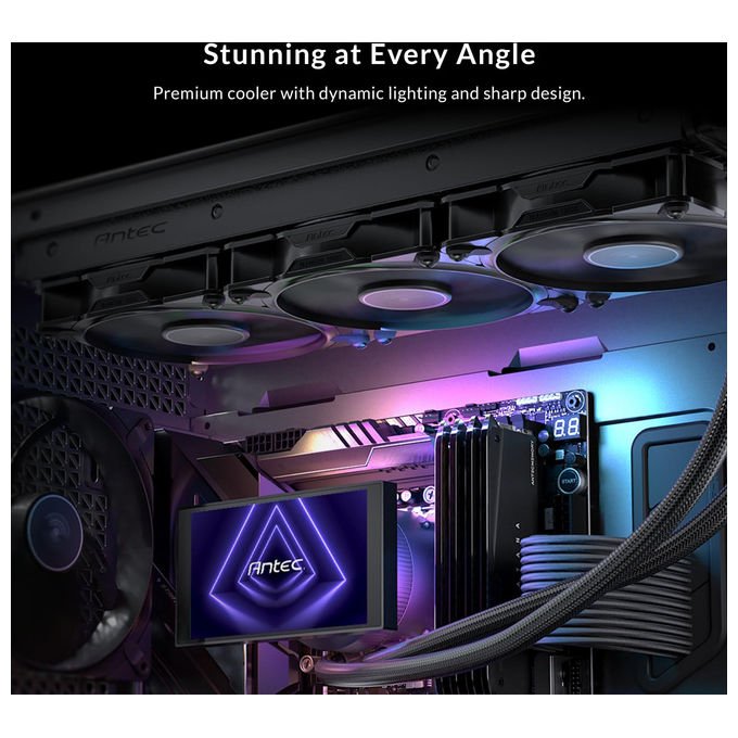 Antec, Vortex View 360, Raffreddamento a liquido AIO, Schermo IPS 5'', 3 Ventole PWM 120mm, RGB, Intel-AMD