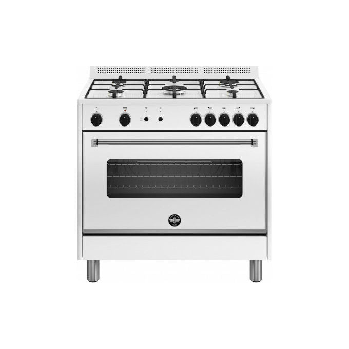 La Germania Americana AMN965GBV24, Cucina a Gas Bianca, 90 cm, 5 fuochi, Forno Ventilato a Gas
