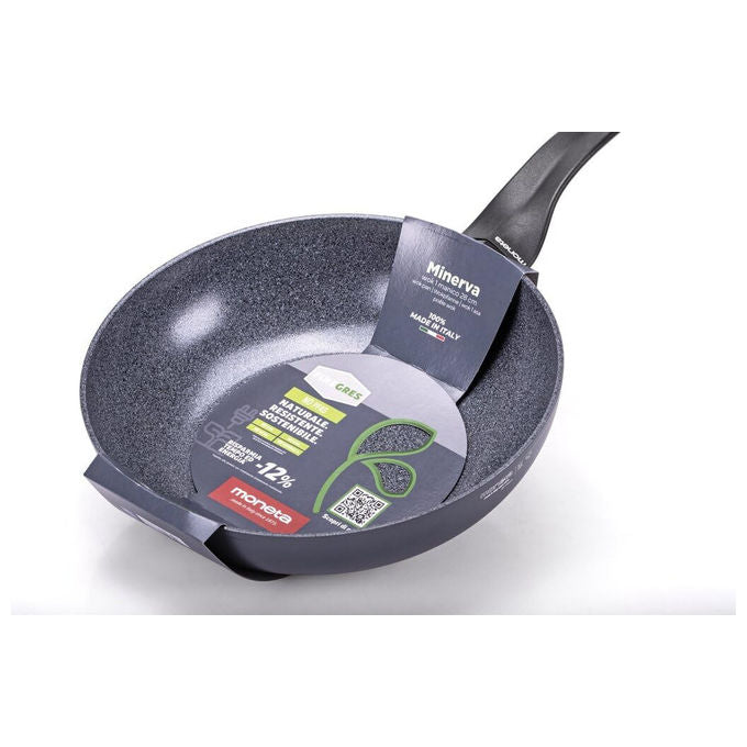 Moneta, Wok Minerva Finegres, 28cm, Rivestimento Naturale, Per Induzione, Made in Italy