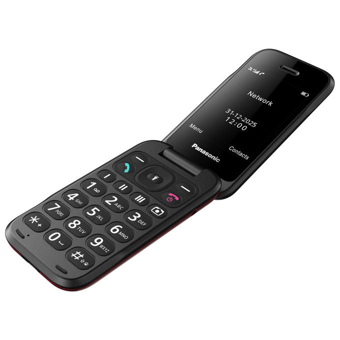 Panasonic, Telefono Cellulare a Conchiglia 4G VoLTE, Display 2.8'', USB-C, Bluetooth, IP44, Rosso