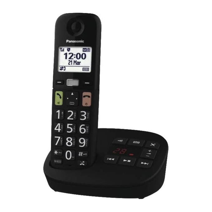 Panasonic, Telefono Cordless DECT KX-TGU130EXB, Tasti Grandi, Compatibile Apparecchi Acustici, Nero