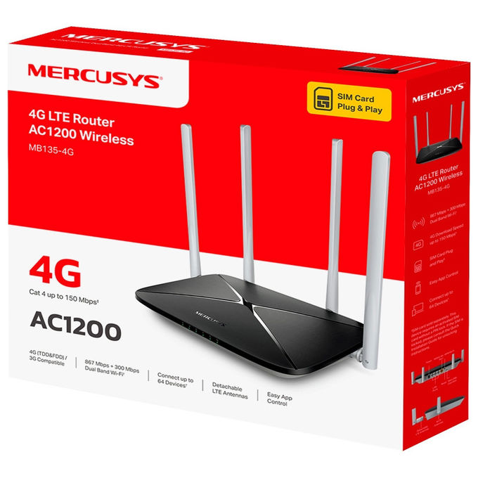 Mercusys MB135-4G, Router Wireless, Dual-Band, 4G LTE, Nero