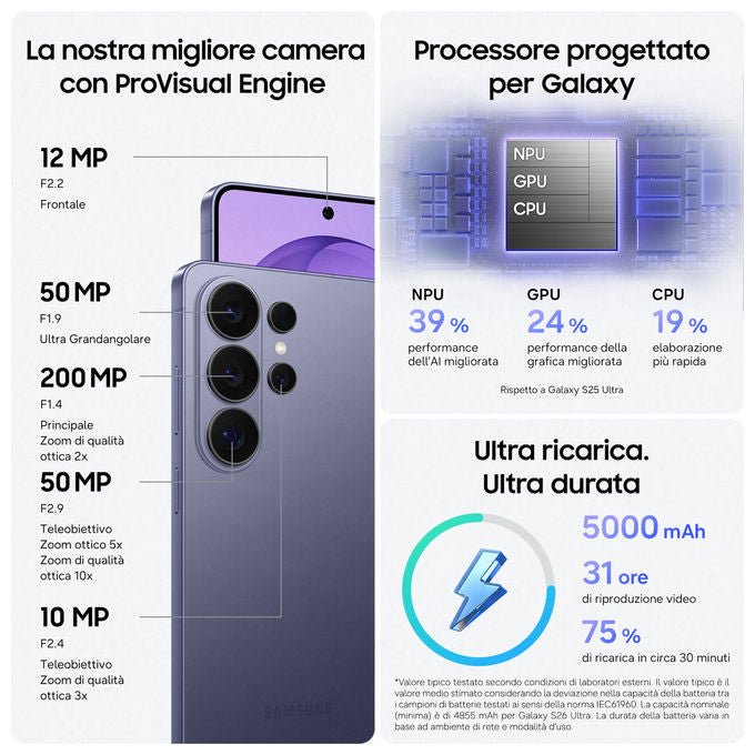 Samsung, Galaxy S26 Ultra, 1TB, Display Privacy Integrato, 16GB RAM, Nero