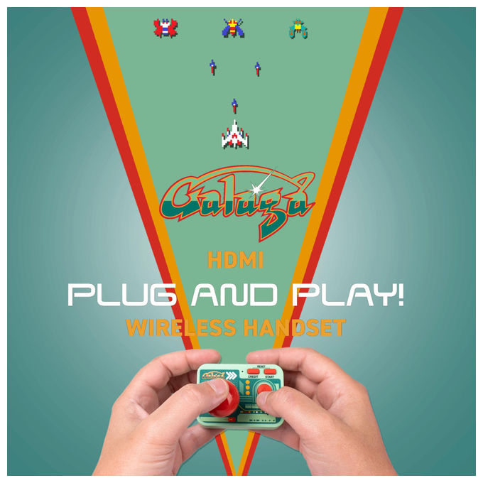 Fizz Creations, Galaga Plug and Play, Gioco TV con HDMI, Joystick Wireless