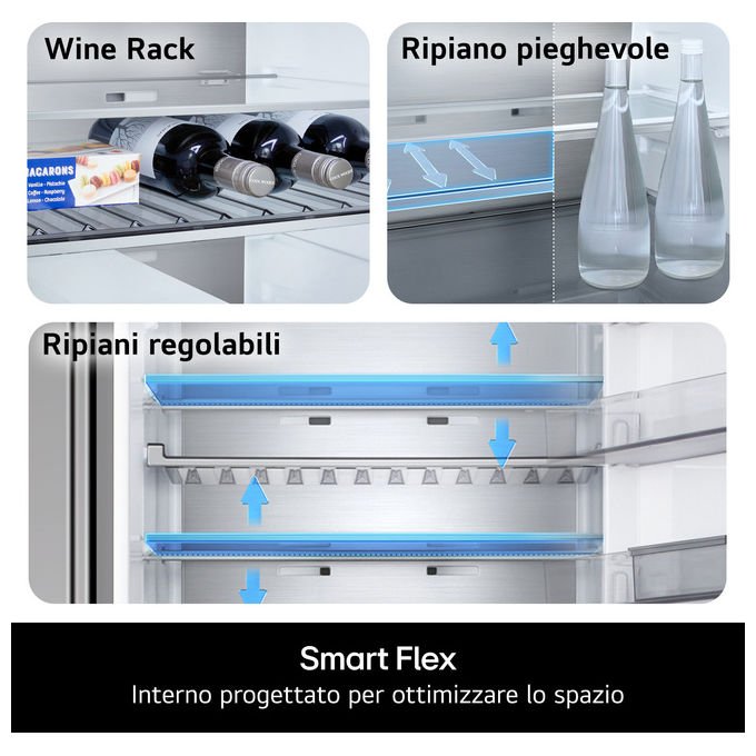 LG GBBS322APY Frigorifero Combinato 375 L 203 cm Classe A 29 dB Total No Frost Wi-Fi Smart Inverter colore Argento