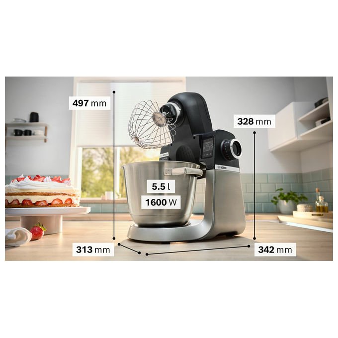 Bosch Serie 6 MUMS6ZS34, Macchina da Cucina 1600W, Nero, Inox spazzolato, Ciotola 5.5L
