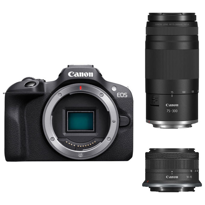 Canon, Fotocamera Mirrorless APS-C, KIT_ Doppio Zoom RF-S 18-45mm + 75-300mm, 24,1MP, Video 4K