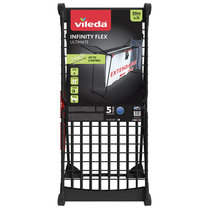Vileda Infinity Flex Ultimate, Stendibiancheria Estensibile, Acciaio Nero Opaco, 30 m