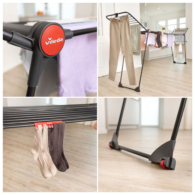 Vileda Infinity Flex Ultimate, Stendibiancheria Estensibile, Acciaio Nero Opaco, 30 m