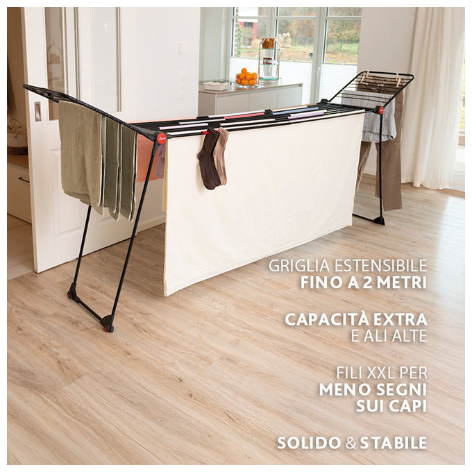 Vileda Infinity Flex Ultimate, Stendibiancheria Estensibile, Acciaio Nero Opaco, 30 m