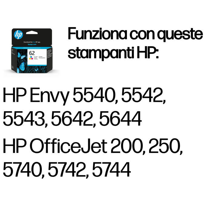 HP Cartuccia Inchiostro Tricromia 62 Originale 165 Pagine