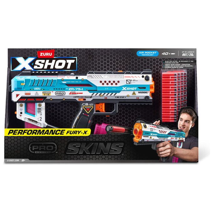 Zuru X-Shot Pro Series 1 Fury X, blaster giocattolo, slam fire action, 40 dardi Air Pocket, caricatore da 20, gittata 43 metri