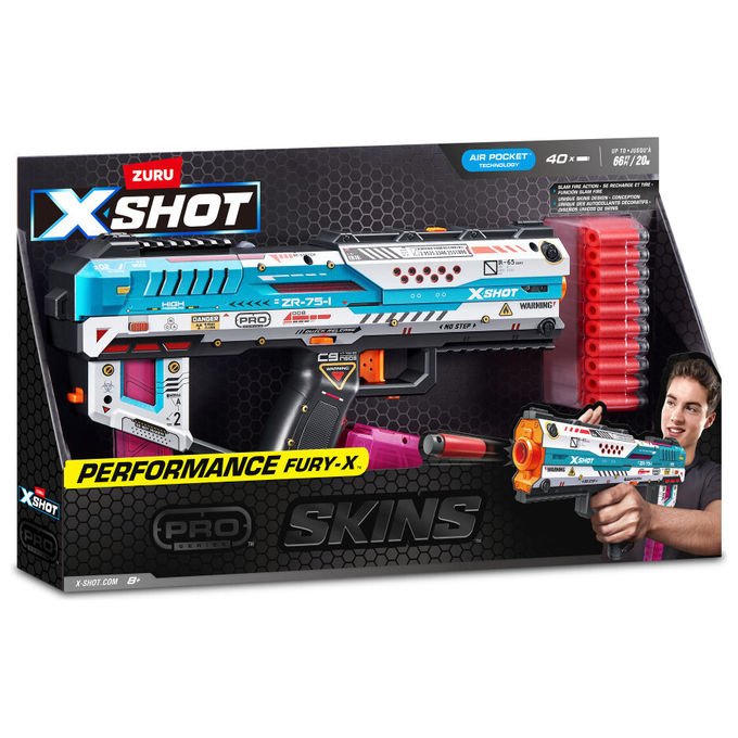 Zuru X-Shot Pro Series 1 Fury X, blaster giocattolo, slam fire action, 40 dardi Air Pocket, caricatore da 20, gittata 43 metri