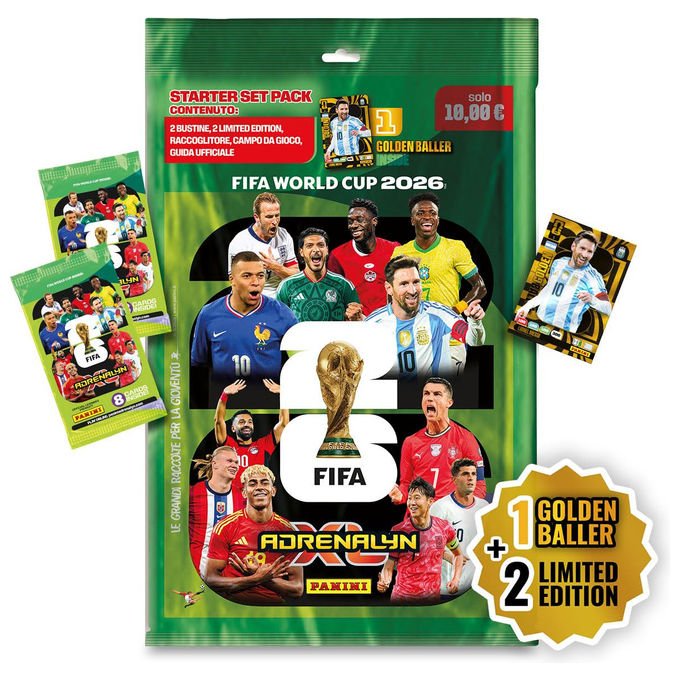 Panini S.p.A. Fifa World Cup 2026 Adrenalyn XL Starter Set Pack Include Raccoglitore Guida Campo da Gioco