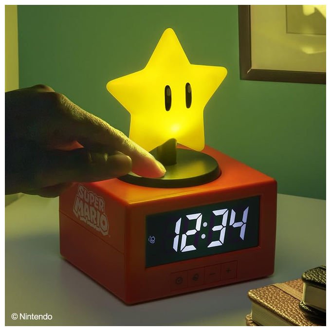 Paladone Sveglia Super Mario Super Star Icon con luce notturna Digitale Funzione snooze con tocco Merchandising ufficiale Nintendo