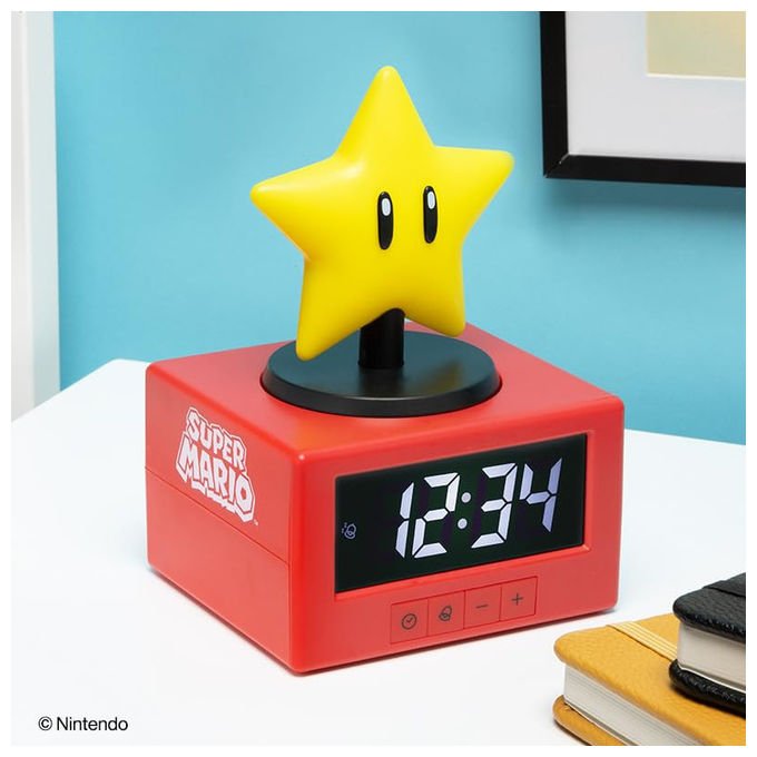 Paladone Sveglia Super Mario Super Star Icon con luce notturna Digitale Funzione snooze con tocco Merchandising ufficiale Nintendo