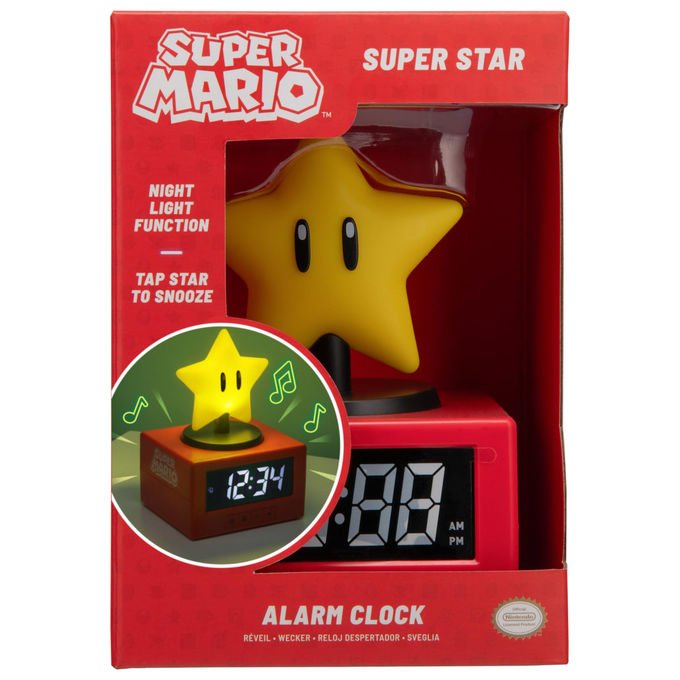 Paladone Sveglia Super Mario Super Star Icon con luce notturna Digitale Funzione snooze con tocco Merchandising ufficiale Nintendo