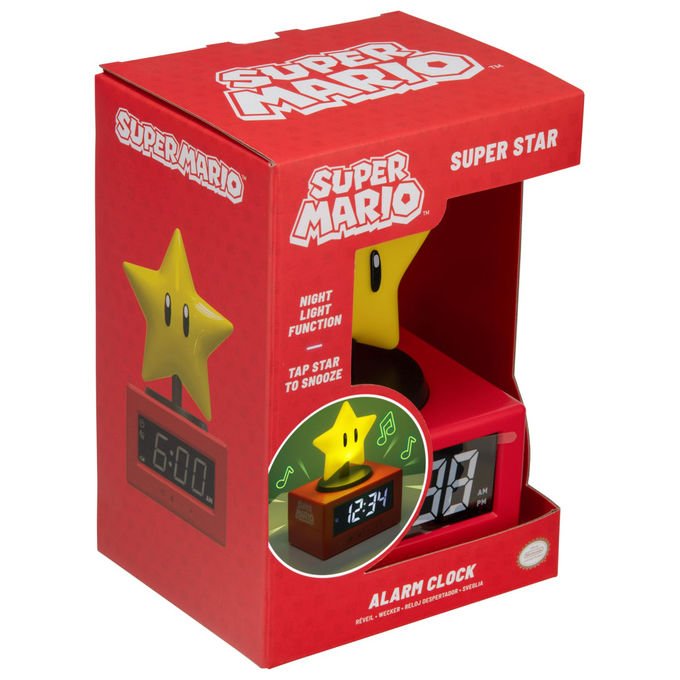 Paladone Sveglia Super Mario Super Star Icon con luce notturna Digitale Funzione snooze con tocco Merchandising ufficiale Nintendo