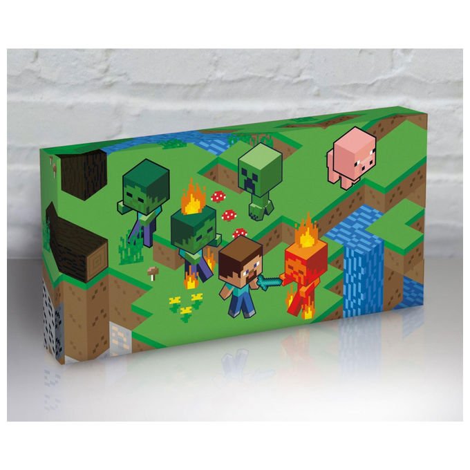 Minecraft, Tela Isometrica Illuminata, 30 cm x 15 cm, Stampa su Tela con LED - Yeppon