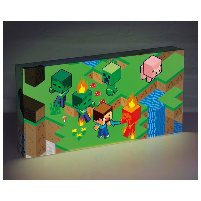 Minecraft, Tela Isometrica Illuminata, 30 cm x 15 cm, Stampa su Tela con LED - Yeppon