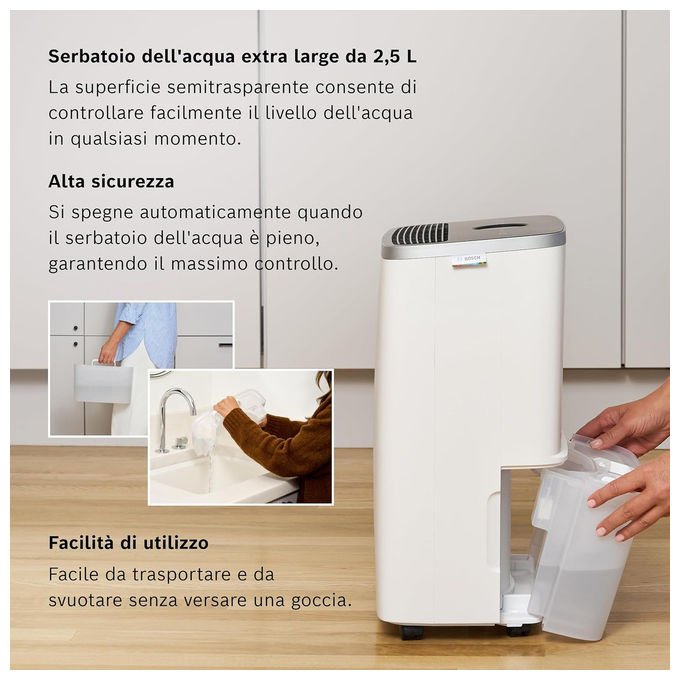 Bosch Deumidificatore 2.5 L 40 dB Adatto fino a 75 m³ Bianco