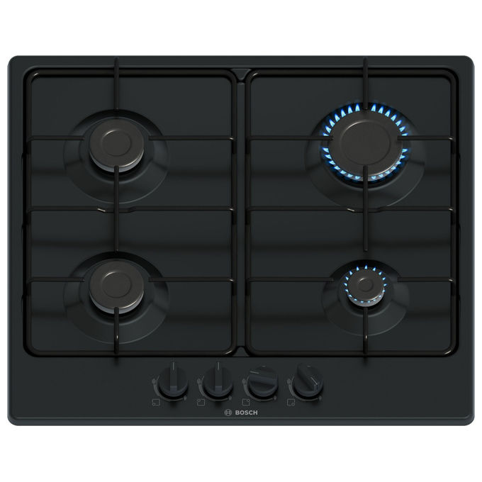 Bosch Serie 4 PGP6B6K80 Piano Cottura a Gas 60 cm 4 Fuochi Acciaio Nero
