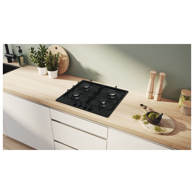 Bosch Serie 4 PGP6B6K80 Piano Cottura a Gas 60 cm 4 Fuochi Acciaio Nero