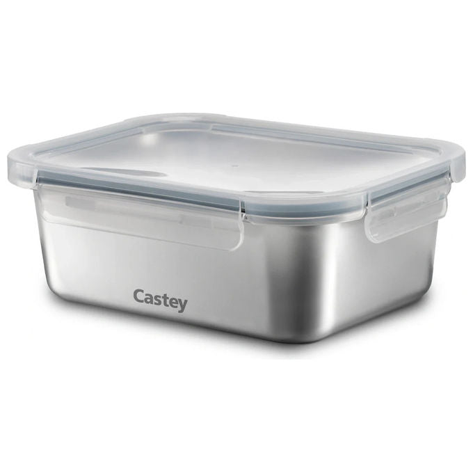 Castey contenitore in vetro borosilicato 370 ml, rettangolare, ermetico, senza BPA, adatto a microonde e forno, impilabile