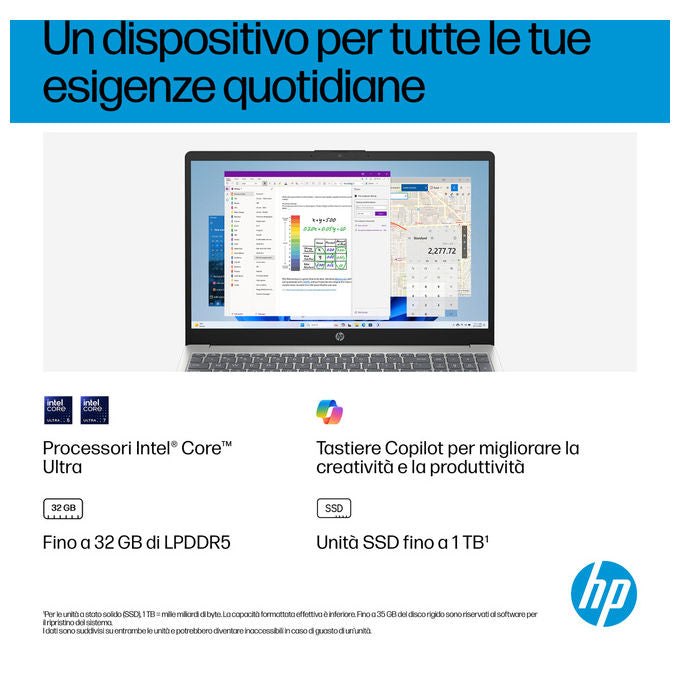 HP 15-fd2008nl Notebook Intel Core Ultra 5 225U 16 GB RAM 1 TB SSD Argento