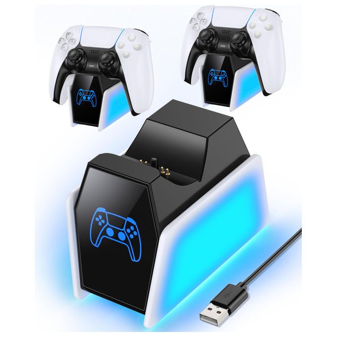 Xtreme base di ricarica singola per controller Dualsense PS5, compatibile DualSense Edge, nero e bianco