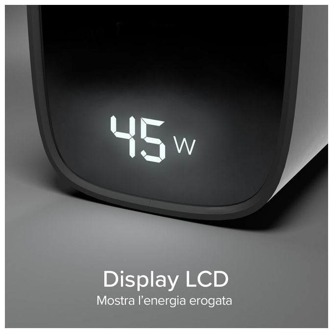 Sbs, Alimentatore USB-C 45W, Tecnologia GaN, Power Delivery, Display LCD, Nero