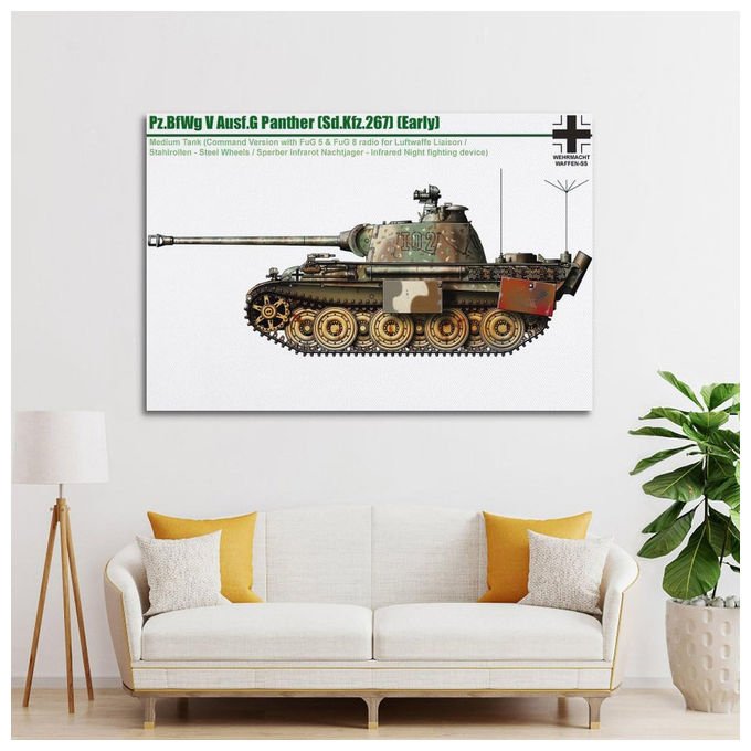 YTNSA, Poster Vintage, Carro Armato Seconda Guerra Mondiale, Pz.BfWg V Ausf.G Panther (Sd.Kfz.267), Decorazione Parete su Tela, Stampa Artistica Moderna