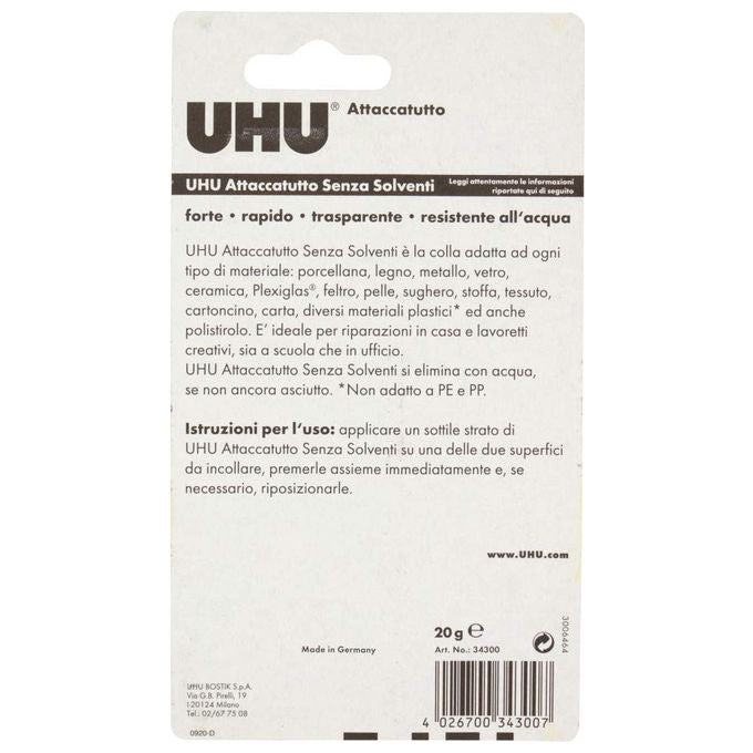 UHU, Colla Attaccatutto senza solventi, Sicura bambini, 20ml