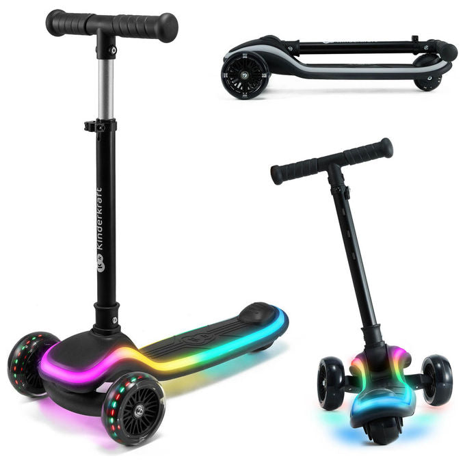 Kinderkraft Raket Monopattino Bambini con LED RGB 3 Ruote Pieghevole Nero