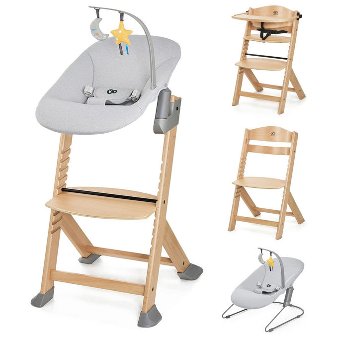 Kinderkraft Seggiolone Pappa Enock con Sdraietta Calmee Legno Evolutivo Naturale-Grigio
