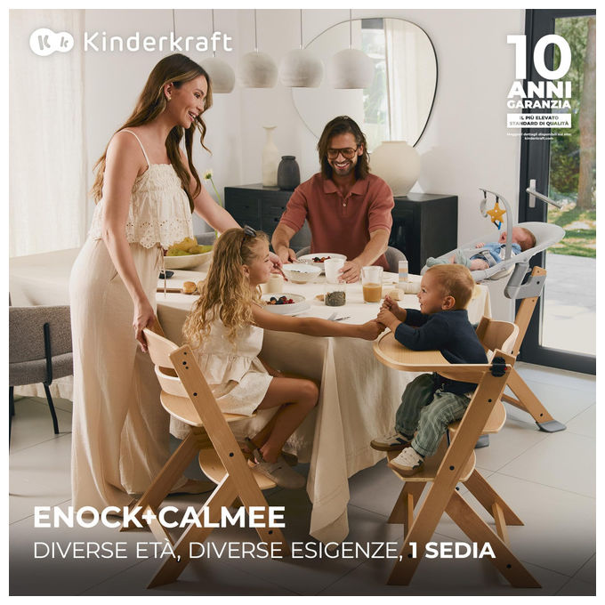 Kinderkraft Seggiolone Pappa Enock con Sdraietta Calmee Legno Evolutivo Naturale-Grigio
