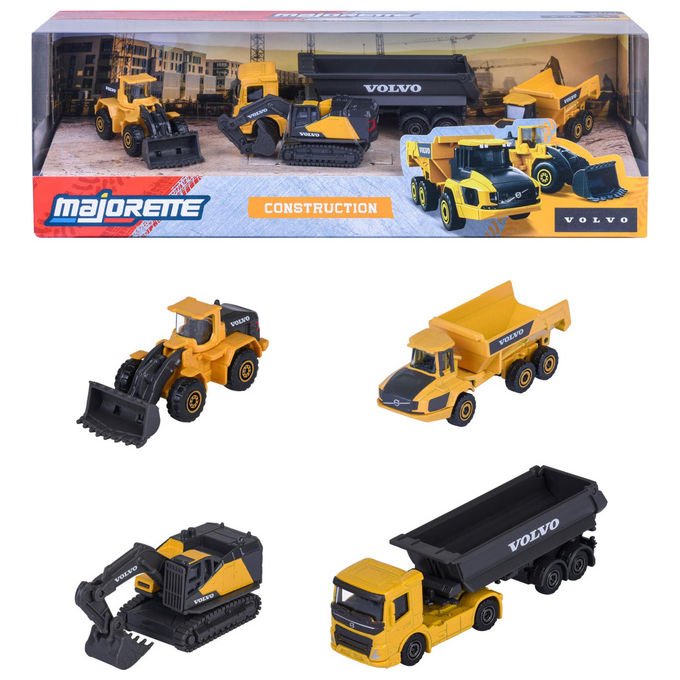 Majorette Volvo Construction Set 4 Veicoli da Cantiere in Metallo con Parti Mobili per Bambini 3+ Anni