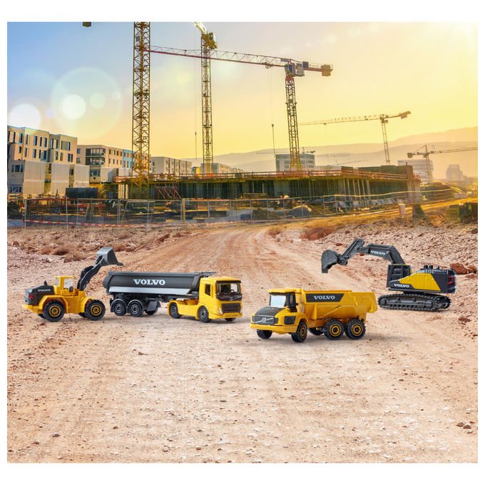 Majorette Volvo Construction Set 4 Veicoli da Cantiere in Metallo con Parti Mobili per Bambini 3+ Anni