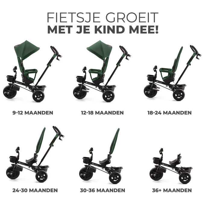 Kinderkraft Triciclo Aveo Verde da 9 Mesi a 5 Anni con Sedile Girevole e Ruote Antiforatura