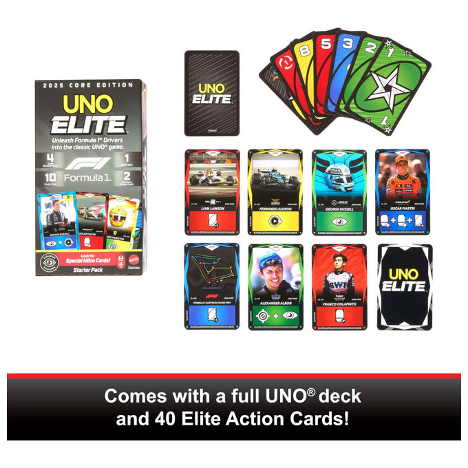 Mattel Games Uno Elite Formula 1 Gioco di Carte Carte Azione Elite 7+ Anni