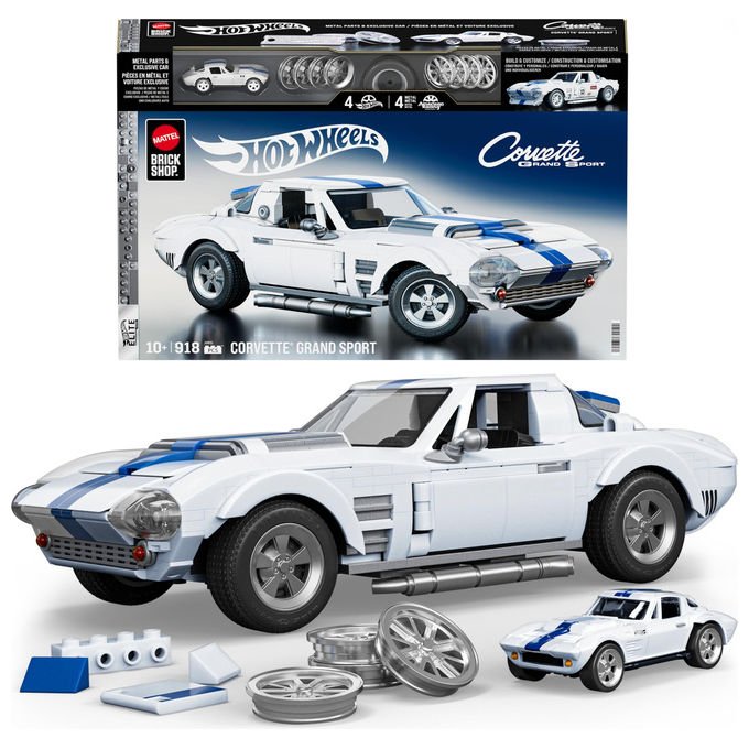 Mattel Brick Shop Set da Costruire Corvette Grand Sport 918 Pezzi Dettagli Realistici