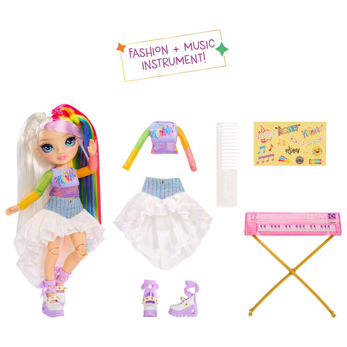 Rainbow High Bambola Fashion Amaya Rock Band Junior High 23 cm con Tastiera e Adesivi
