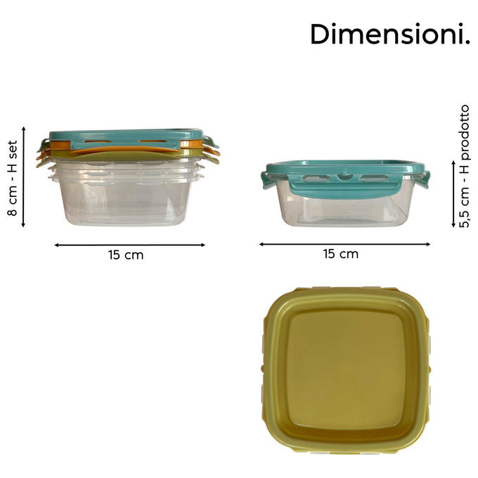 Snips Set 3 Contenitori per Alimenti Mixcolor 0.5L Coperchio Salva Freschezza 14.7x14.7x8 Made in Italy