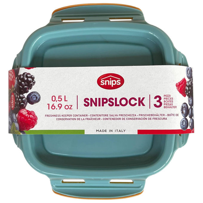 Snips Set 3 Contenitori per Alimenti Mixcolor 0.5L Coperchio Salva Freschezza 14.7x14.7x8 Made in Italy
