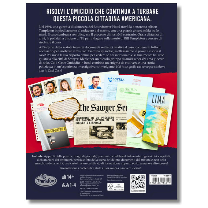 Ravensburger Cold Case 5: Check in per Un Omicidio Gioco Investigativo per Tutta La Famiglia Edizione Italiana