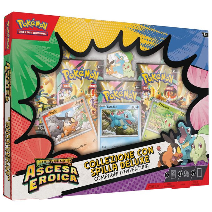 Pokémon Collezione Spilla Deluxe Compagni d'avventura Megaevoluzione Ascesa Eroica 3 Carte Promozionali 5 Buste Espansione